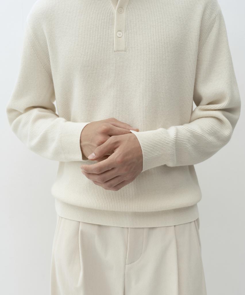 Musinsa Standard [Victoria Wool] Минималистичный вязаный хенли в рубчик [Кремовый]