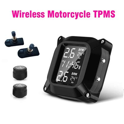 Беспроводная система контроля давления в шинах TPMS для мотоцикла, 2 шт. внешних датчика, ЖК-дисплей времени, монитор температуры шин, сигнализация