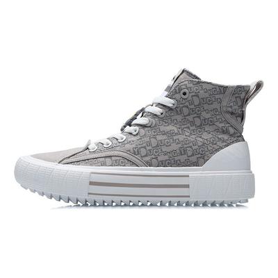 Li Ning Trendy Casual Non-Slip Wear Resistance Quick-Dry Lightweight High Top Skate Shoes Women sleeve sneakers Frost-Gray AGCR180-1