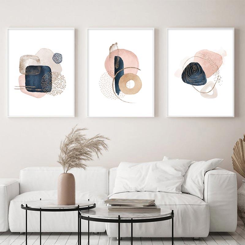Абстрактная акварель, бежевый, розовое золото, постер в стиле бохо, печать на холсте, картина, геометрическая настенная художественная картина, интерьер гостиной, домашний декор, без рамки