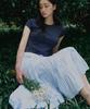 Ridge Shirred Long Tiered Skirt (Sky Blue)