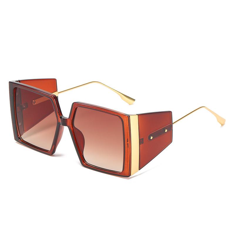 Квадратные солнцезащитные очки, Модные очки с большой оправой в том же стиле, Персонализированные рисовые ногти, Металлические солнцезащитные очки для женщин