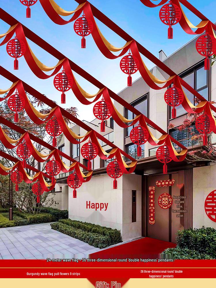 Outdoor Wedding Decor: Pull Flowers, Wave Flags, Ribbons, and Banners for Stairs and Yard