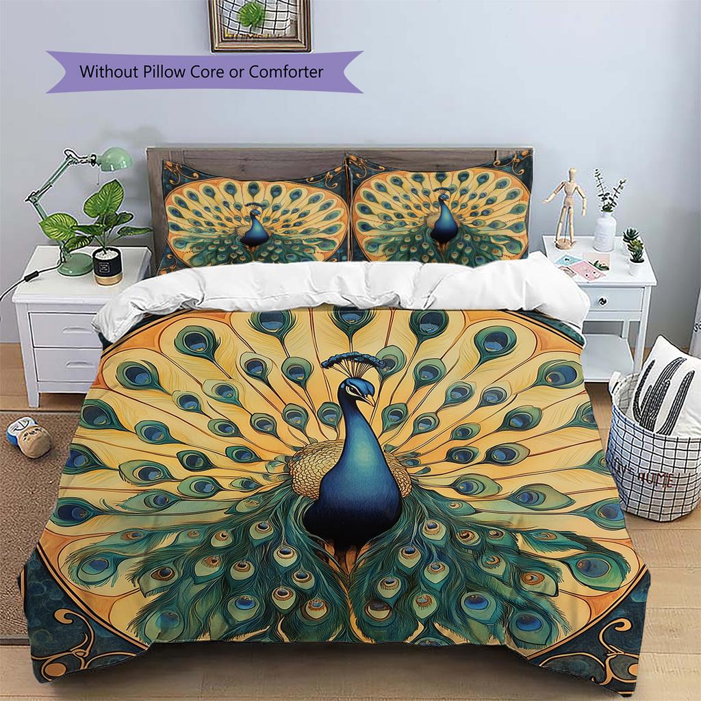 Peacock Displaying Its Tail  Pattern Bedding Quilt Set Quilt Cover Pillowcase Home Decoration  Gift (1 * duvet cover + 2 * pillowcase, without core)