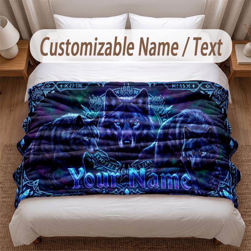 Мягкое одеяло с тематикой волков, персонализированное, с печатью имени, теплое одеяло, декор для дома, дивана, спальни