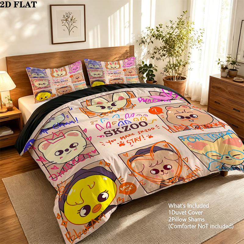 Skz Pattern Bedding Quilt Set Quilt Cover Pillowcase Home Birthday Gift(1 * duvet cover + 2 * pillowcase, without core)