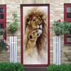 Lion and Nature Expression Painting Door Sticker Home House Door Sticker Wall Art Door Fridge Sticker Poster Creative