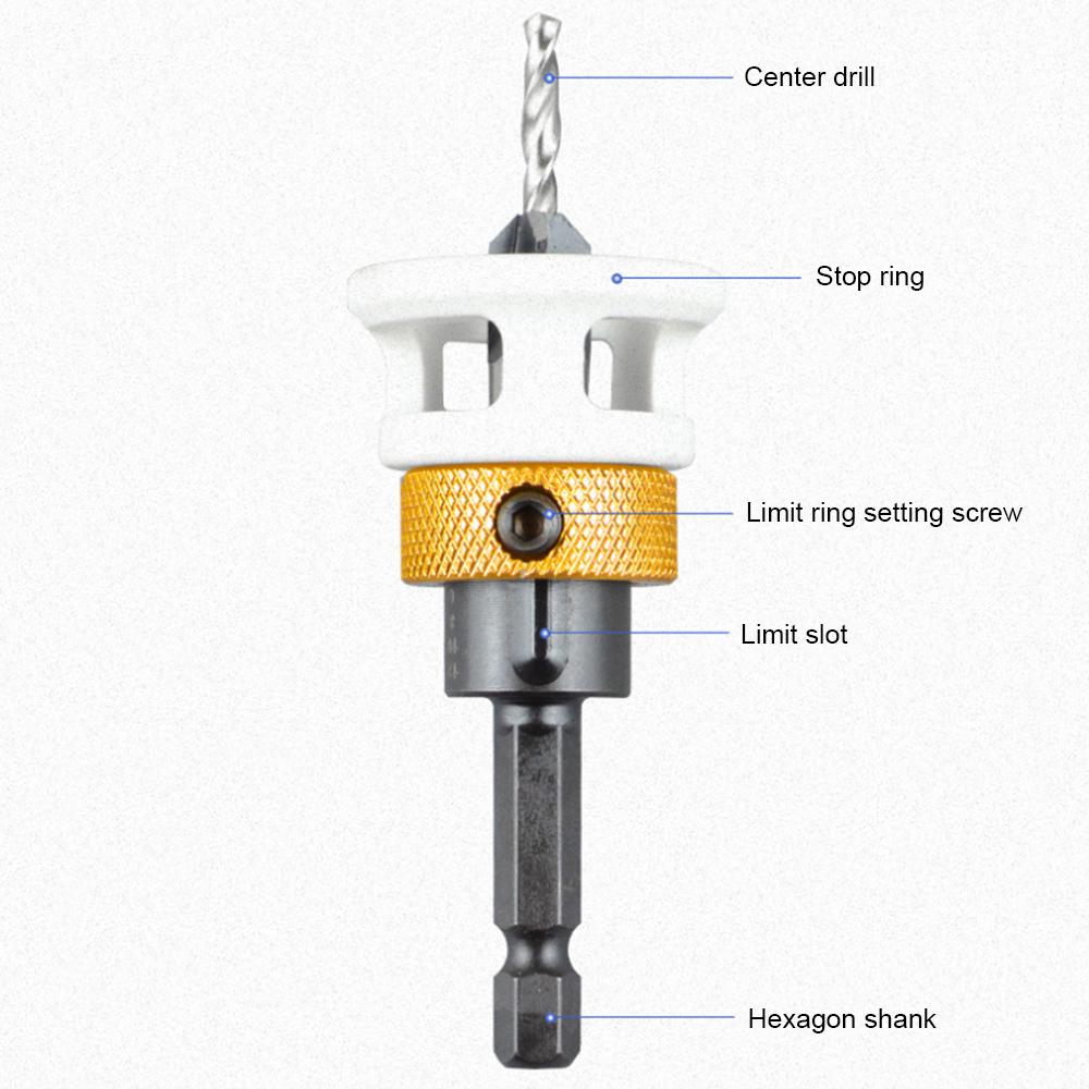 6x Hexagonal Shank Four-edge Countersink Bit Adjustable Depth Alloy Cone Drill for Woodworking Hidden Screw Pilot Drilling Tool
