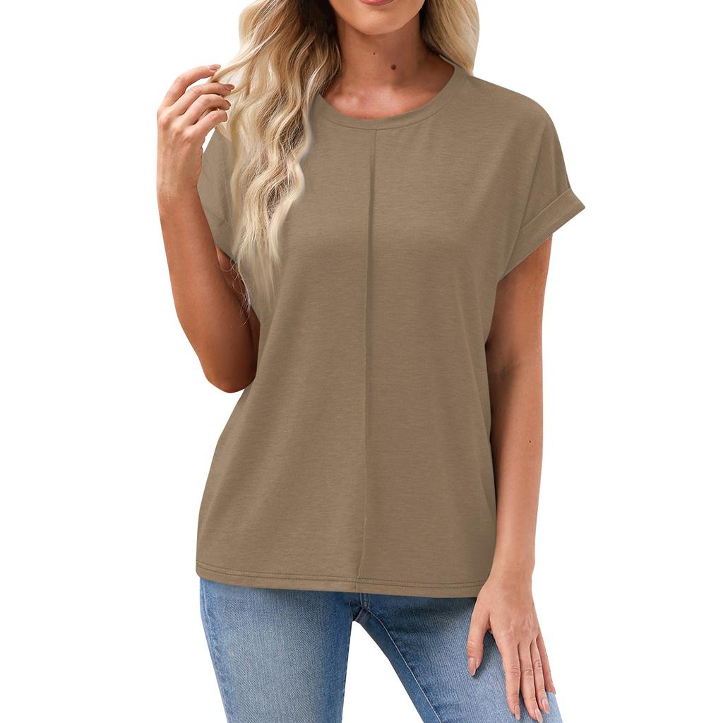 Women's Spring/Summer Casual Solid Color Round Neck Short Sleeve Loose T-shirt