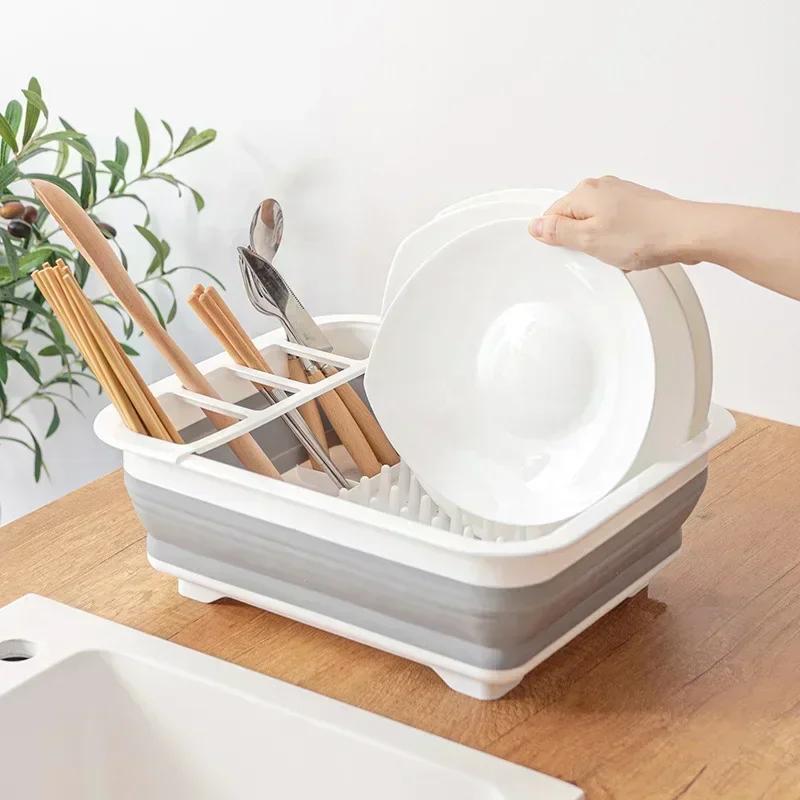 Home Utensil Storage Rack Kitchen Utensil Foldable Storage Box Groove Drainage Rack Bowl And Chopstick Organizing Tool