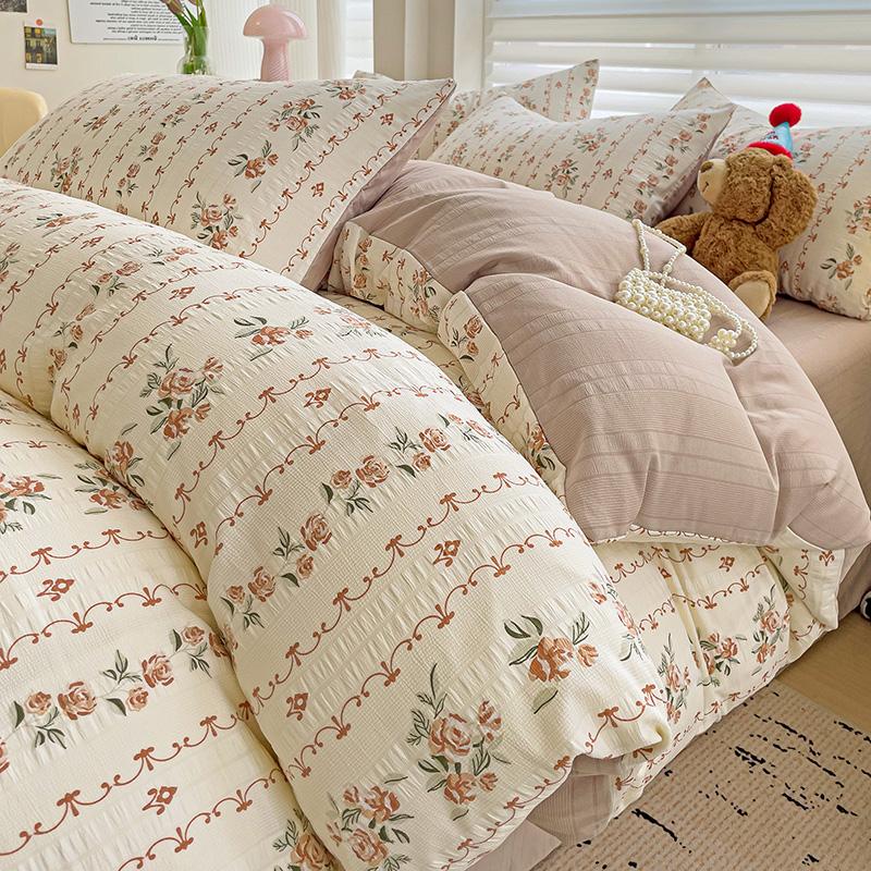 Комплект постельного белья с цветами и наволочкой, простыня, односпальная кровать, комплект постельного белья из стираного хлопка, пододеяльник, двуспальная кровать размера Queen/King