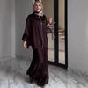 Women's Dark Brown Hooded Zip-Up Jacket and Long Skirt Set