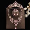 Розовая Свадебная Корона Костюм-тройка Свадебная Корона Тиара Ожерелье Серьги Корейские Супер Сказочные Аксессуары для Свадебного Платья