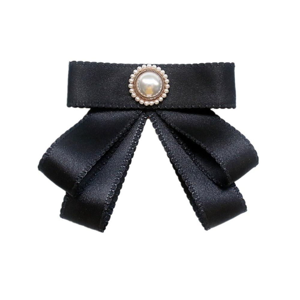 Pearl Black Ribbon Pin Solid Color Funerals Memorial Pin Simple Black Bow Necktie Girl