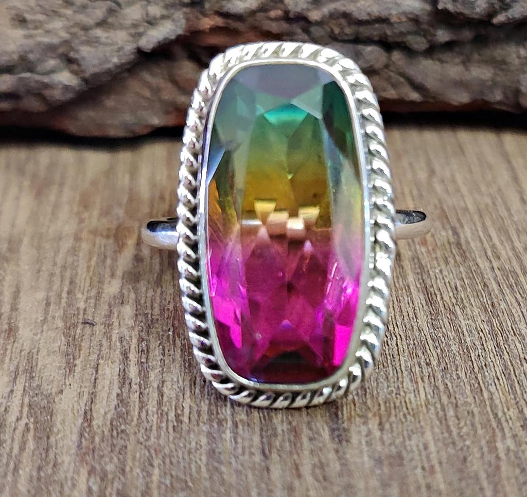 Кольцо с турмалином «Арбуз», серебро 925 пробы, кольцо с турмалином для нее, женское кольцо, эффектное кольцо, октябрьский камень