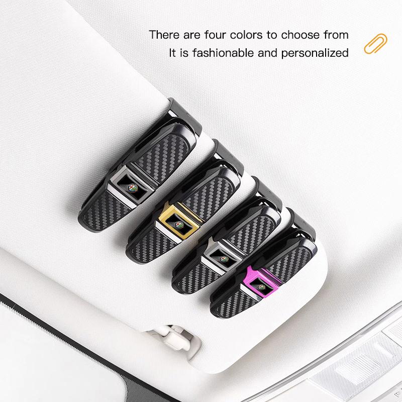 For Alfa Romeo Car Sun Visor Glasses Holder Ticket Card Storage Clip For Alfa Romeo Giulia Stelvio Giulietta 156 159 147 Mito ToLR1