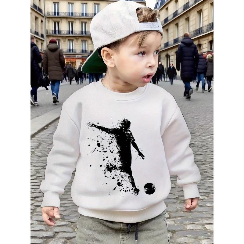 New Children's Novelty Soccer Graphic Sweatshirt, Autumn/Winter 2D Print O-Neck Pullover, Kids' Daily and Holiday Long