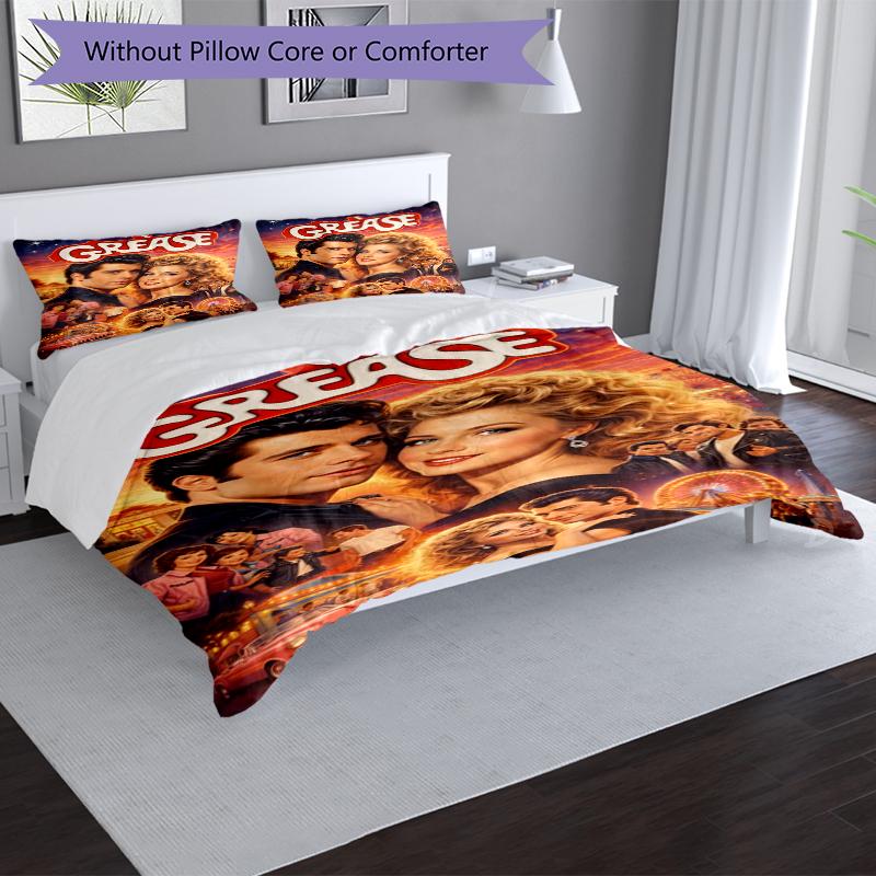 Grease Romance Design Bed Bedding Set 1 Duvet Cover + 2 Pillowcases Soft Breathable Household Bed Linens