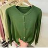 Винтажный круглый вырез свободный длинный рукав вязаный свитер кардиган женские топы осенняя мода верхняя одежда повседневные кардиганы женский однотонный трикотаж куртка 24859