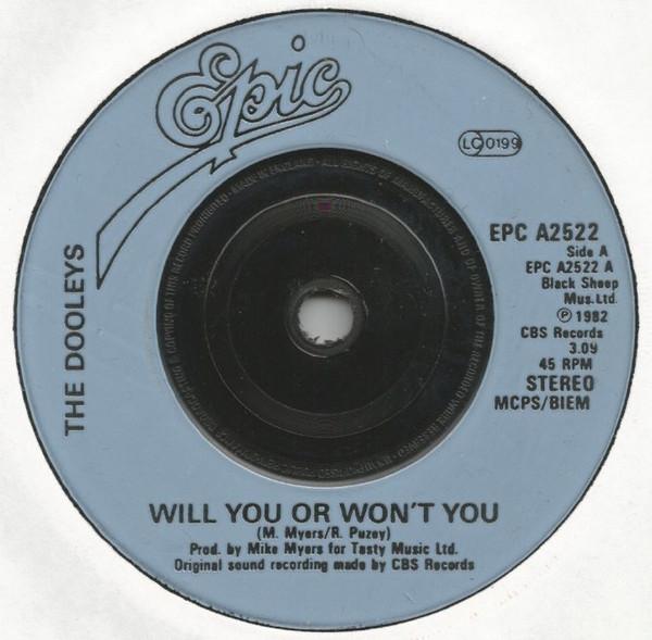 7-дюймовая пластинка DOOLEYS - Will You Or Won't You EPCA2522 Epic 1982 UK Поп Б/У