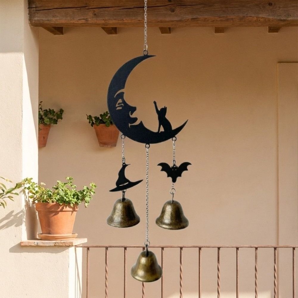 Witch Hat Black Cat Wind Chimes Decorative Garden Patio Decor Hanging Bell Ornament Garden