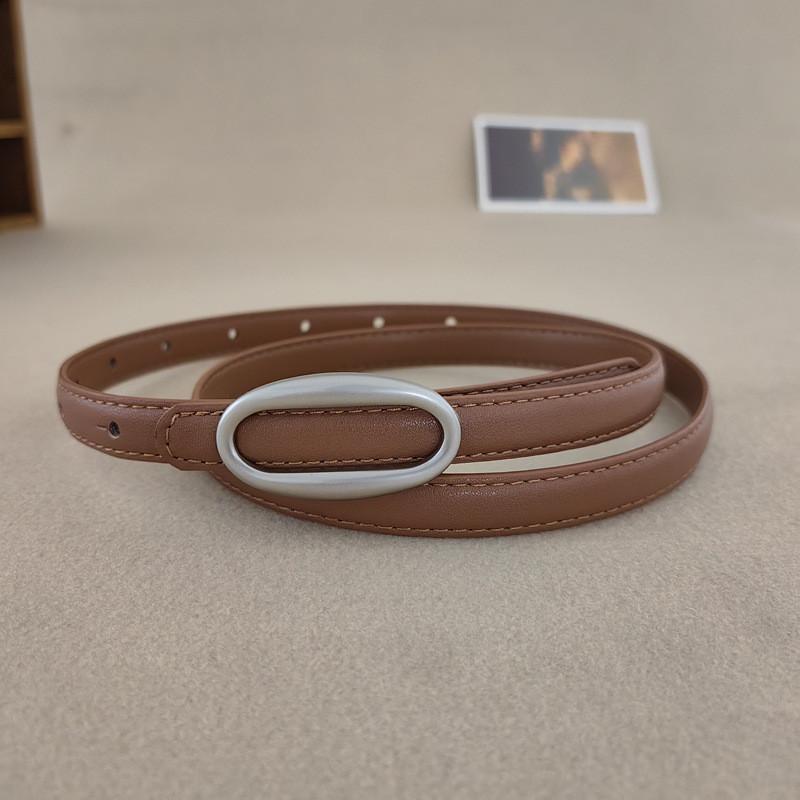 Leather Belt Dress For Women With Elliptical Buckle Design And Closure Classic