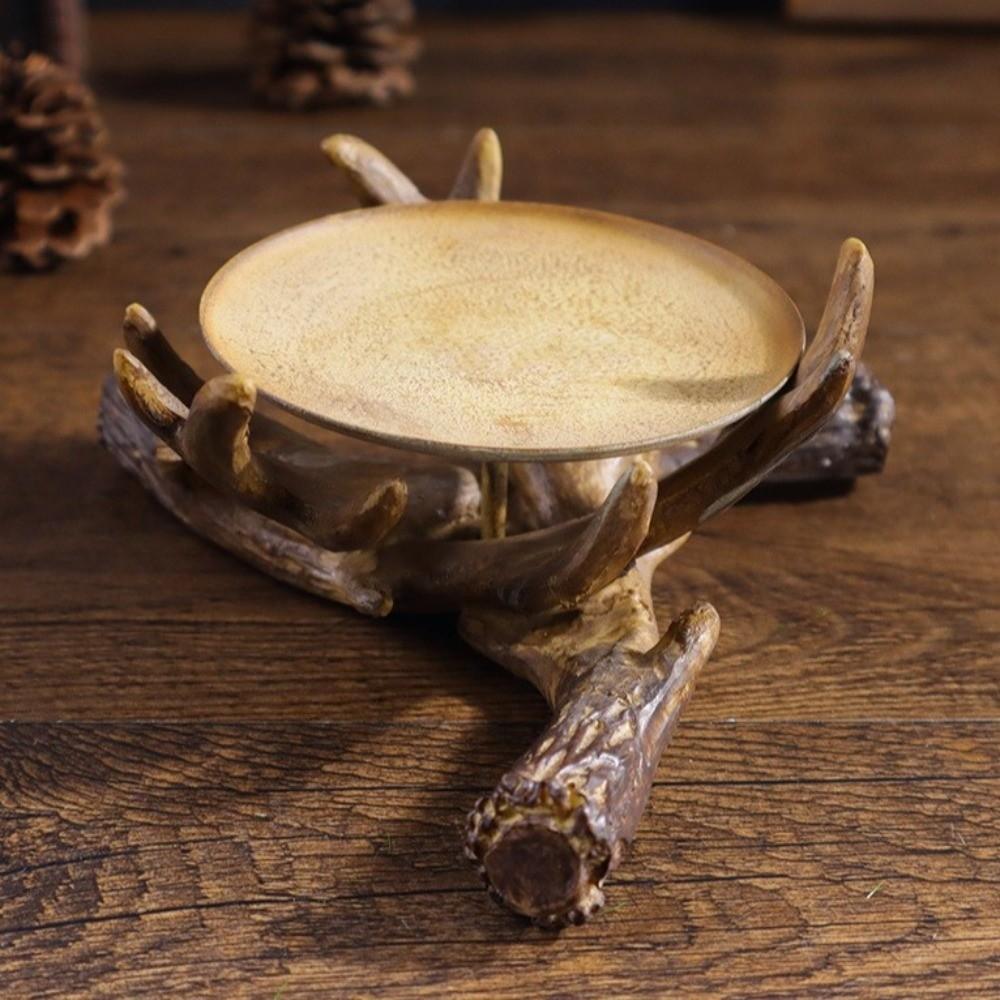 Handicraft Antler Candle Holder Vintage Tealight Holder Rustic Style Desktop Ornament Office