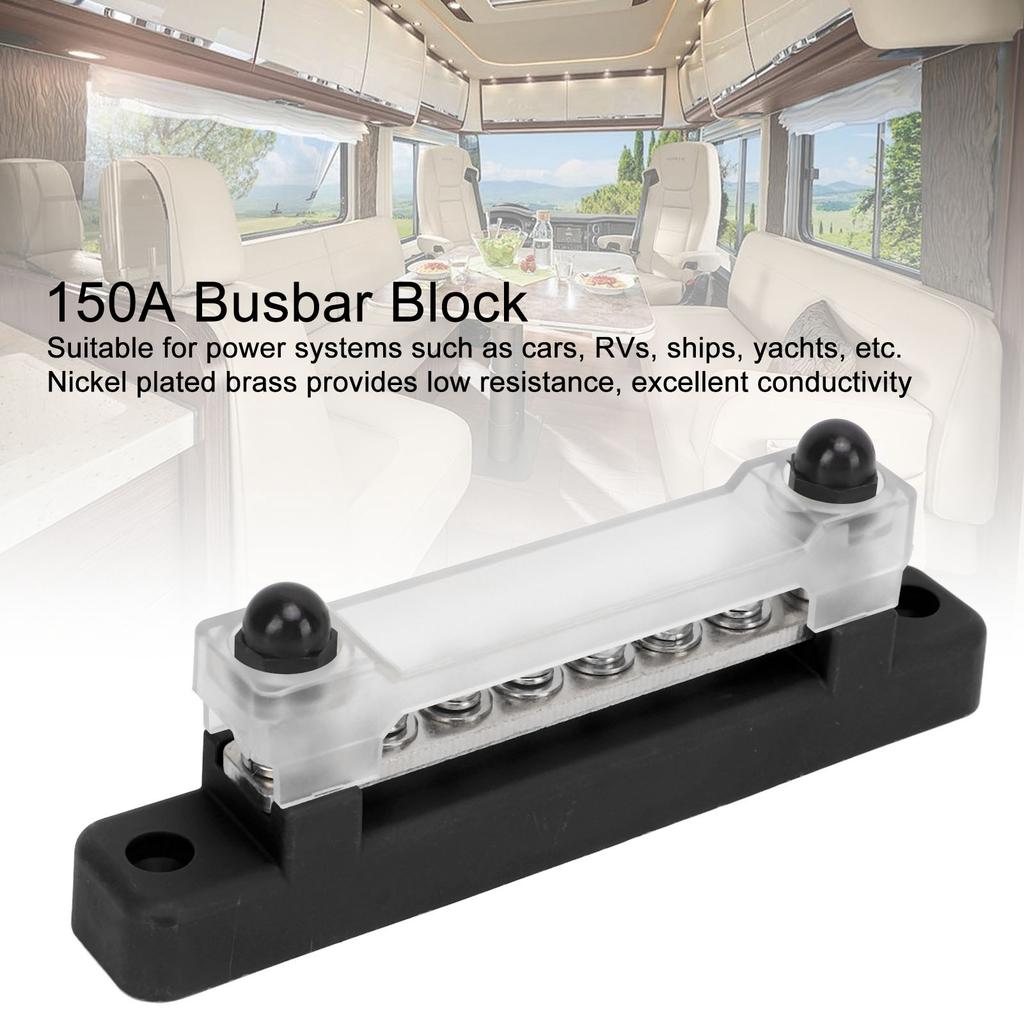 48V 150A 6 Terminal Bus Bar Power Distribution Block with Cover M6 Studs M4 Screws for Car RV Marine Boat