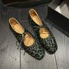 Fashion Leopard Square Toe Women Flat Sandals Marie Janes Shoes Woman Summer 2025 Trend Elegant Dress Comfort Soft Leather Zapatillas