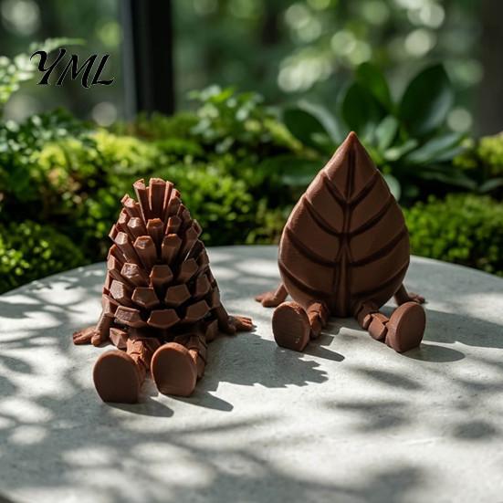 Бионическая шарнирная фигурка 3D-печатная шишка и лист с позирующими ногами, гибкий шарнирный артикулированный сосновый шип Декор для рабочего стола, Лесной тематический sitter для полки,