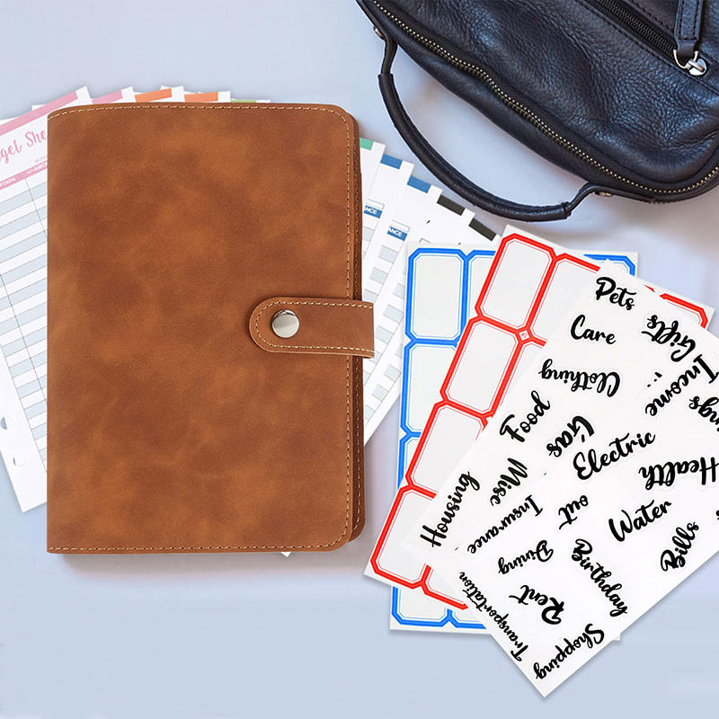 Soft PU Leather Notebook Binder Budget Planner Binder Cover with Binder Pocket Cash Envelopes Travel A6 Loose-leaf Bill Buget Sheets