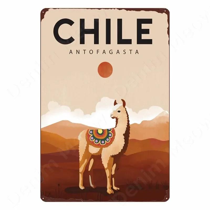 1pc Srandom De Paysage Rétro Vintage En Métal 18/signe, Affiche D'art, Maison, Ferme, Décor Mural, Santiago, Hawaï, Grèce, 73