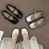 Square-headed Fairy Wind Thick-heeled Small Leather Shoes Woman 2025 Summer New Versatile Retro British Style with Skirt Single Shoes Woman