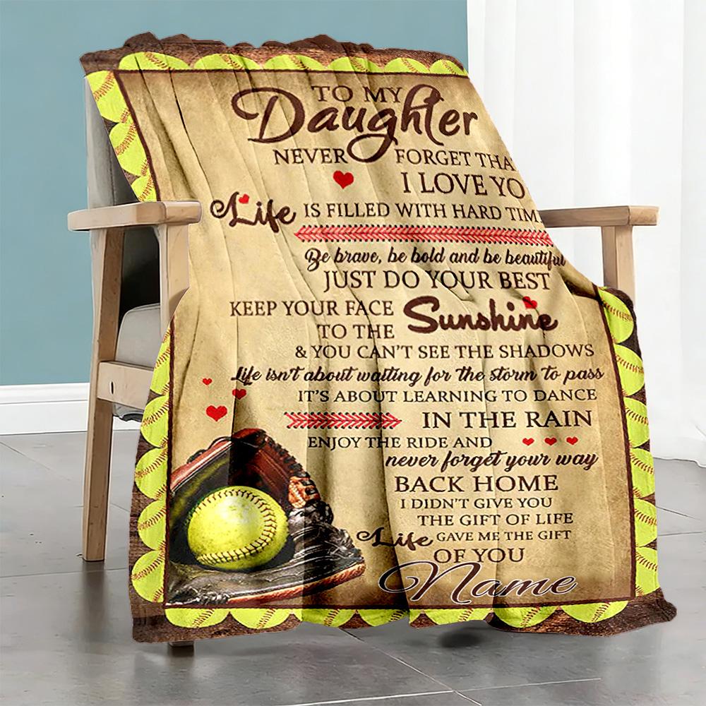 Baseball Daughter Customize Your Name Blanket Gift Personalized Blanket Soft Warm Cozy for Livingroom Home Decor Bedding Bed Ideal for All Seasons