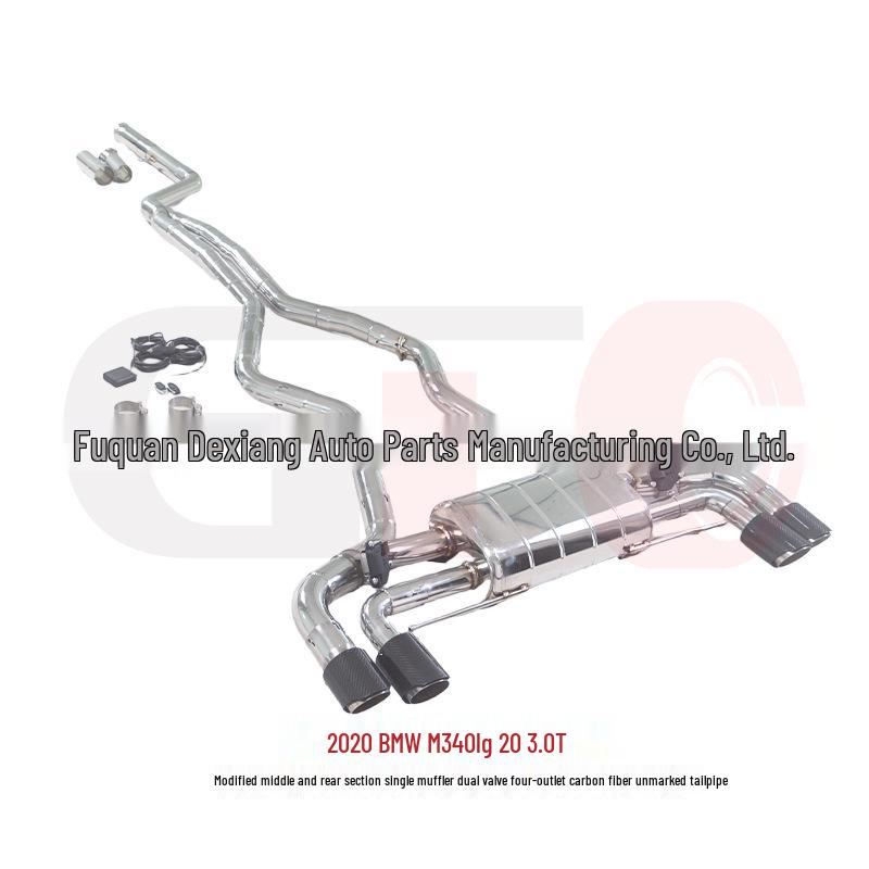 Compatible with 2020 BMW M340i G20 3.0T: Modified GFC Center & Rear Section, Single Muffler, Dual Valve, Quad Exhaust.