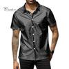 Мужская летняя рубашка с глянцевой поверхностью, отложным воротником, однобортный кардиган, свободная рубашка для вечеринок, повседневная одежда средней длины, топ
