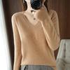 Korean Style V-Neck Long Sleeve Knitted Sweater for Women - Autumn/Winter Solid Color Loose Fit Pullover Top