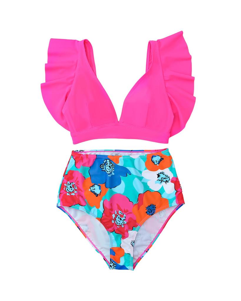 Azura Exchange Floral Print V-Neck Ruffles Bikini