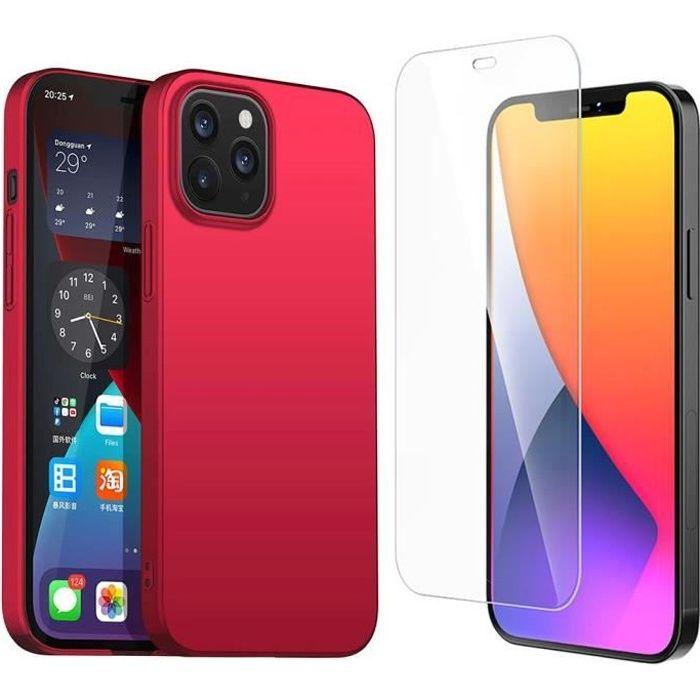 Coque pour iPhone 12 Pro Rouge + Verre trempé Protection écran,Souple Silicone étui Protecteur Bumper