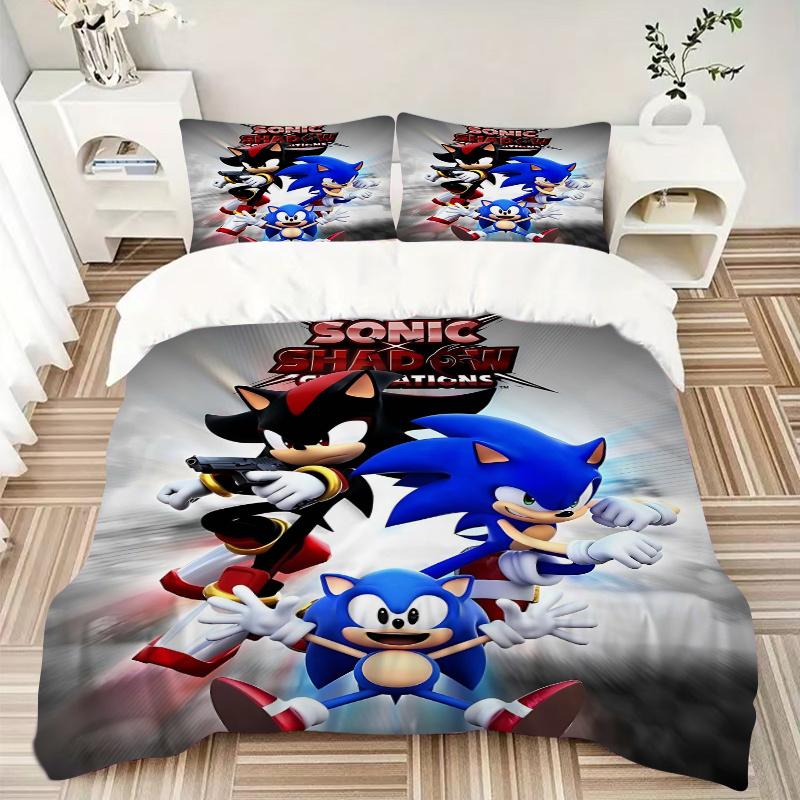 3pcs Sonic & Shadow Epic Adventure Poster Quilt Set - Soft and Comfortable Bedroom, Guest Room and Dorm Decor Bedding Set 1 Quilt Cover + 2
