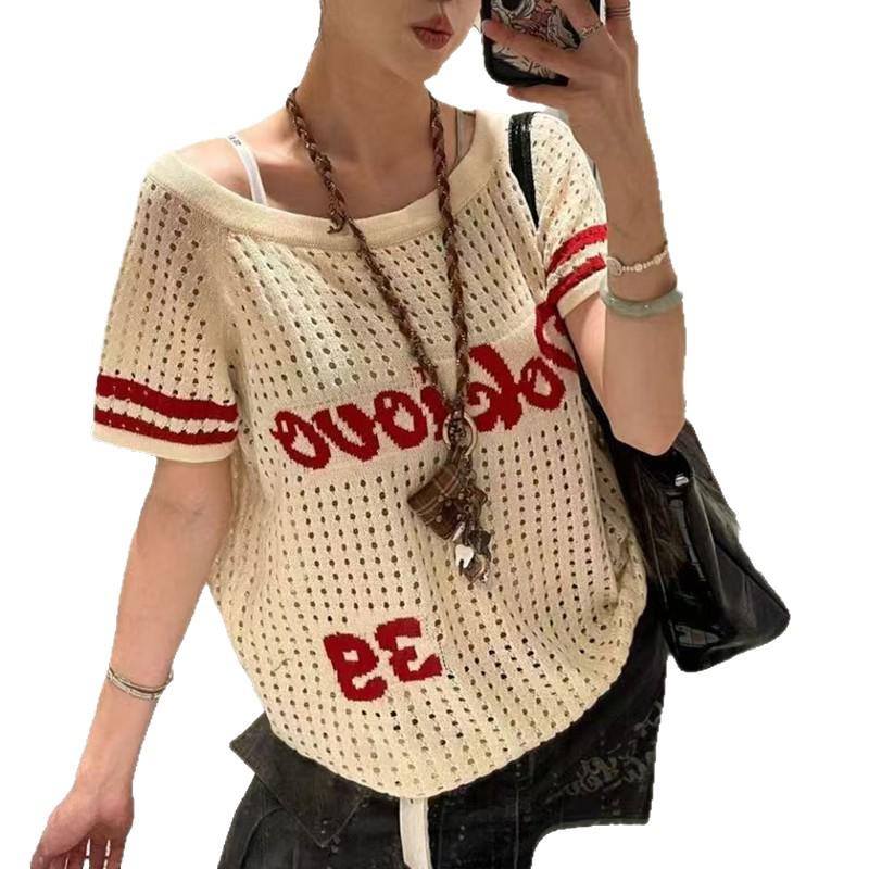 American Style Sheer Knit Off-shoulder Sun Protection Top