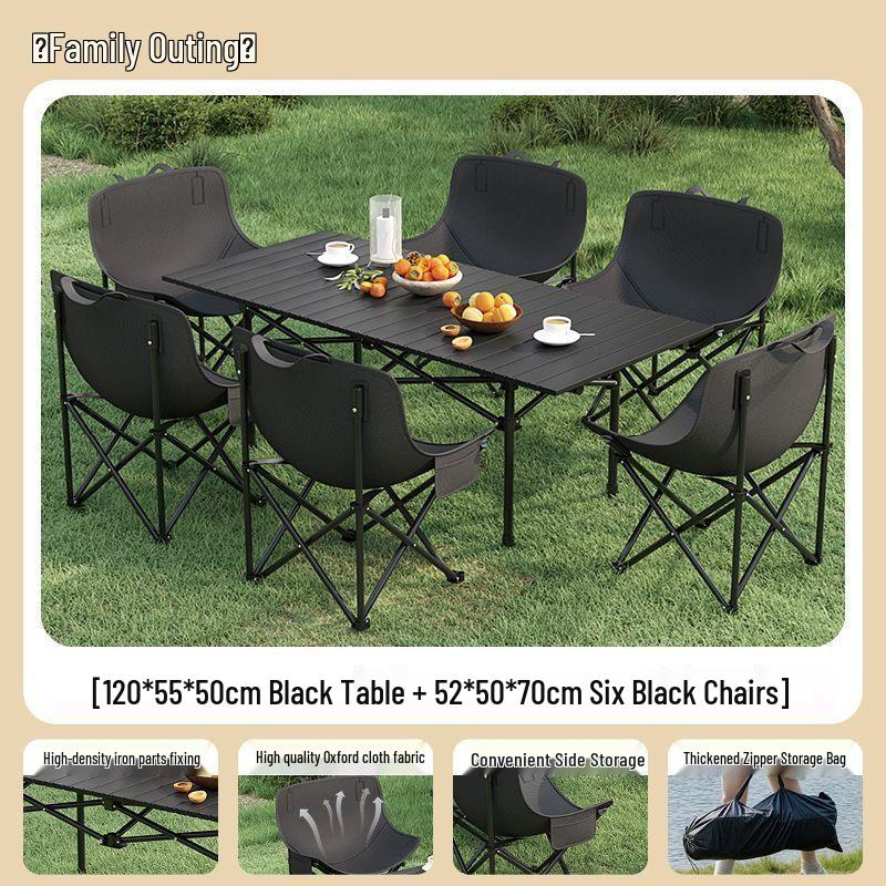 High-Back Portable Moon Chair and Folding Table Set for Camping and Picnic