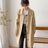 Polo Collar Trench Coat Solid Color Simple Casual Women's Thin Coat Mid Length Loose Single Breasted Design with Lining Cloth Spring Autumn