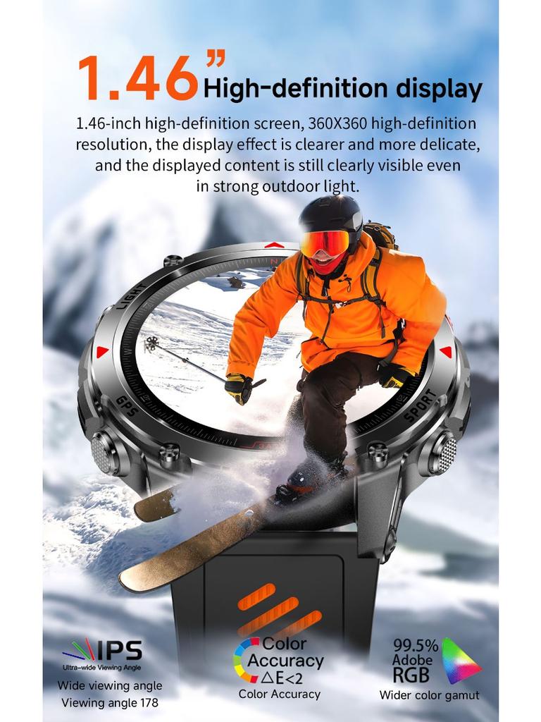 New Military GPS Smart Watch Men Bluetooth Call 30m Waterproof Outdoor LED Flashlight Compass Sport Smartwatch 2025