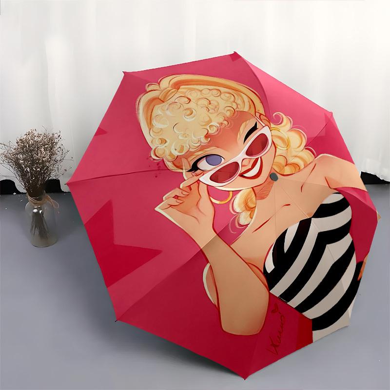 1pc stripes star Automatic Folding Umbrella - Compact 8-Rib Design, Durable Plastic & Iron1219L