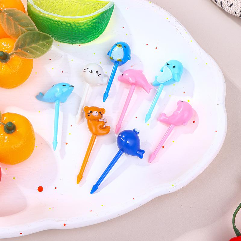 8 шт. фруктовая вилка из пищевого пластика, мини-мультяшный детский торт, фруктовая зубочистка, бенто-ланч, аксессуары для бенто, украшение для вечеринки