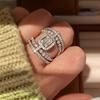 Gorgeous Wide Ring Female Silver Color Brilliant CZ Finger Jewelry for Wedding Party Luxury Women Anniversary Accessories