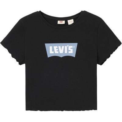 Levis Повседневная Универсальная Приталенная Футболка с Логотипом, в Рубчик, с Круглым Вырезом и Короткими Рукавами, Женская Футболка, Черная 003SN-0001