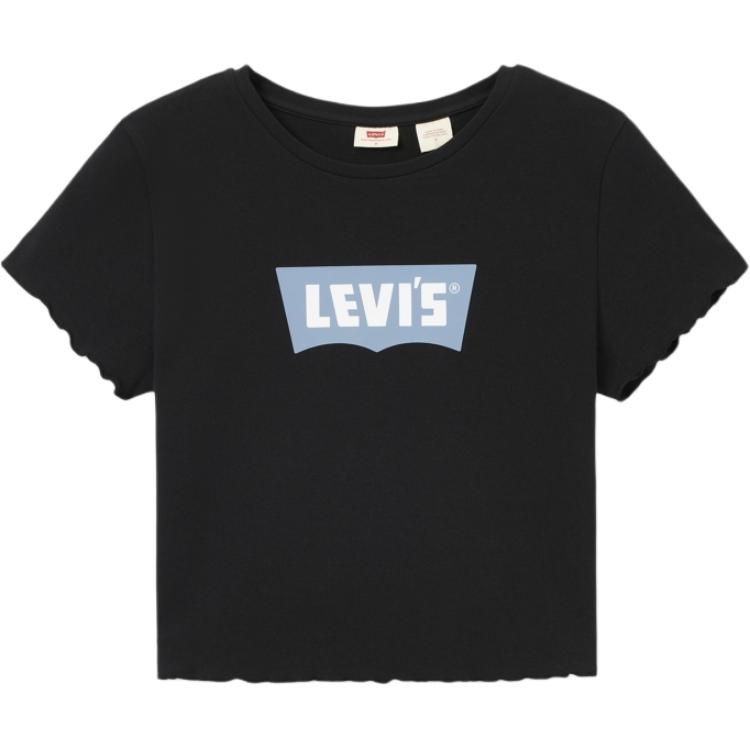 Levis Повседневная Универсальная Приталенная Футболка с Логотипом, в Рубчик, с Круглым Вырезом и Короткими Рукавами, Женская Футболка, Черная 003SN-0001