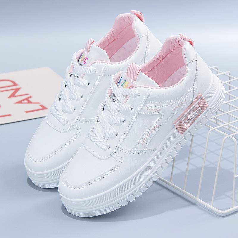 2024Женская обувь из искусственной кожи, женские кроссовки на платформе, женские кроссовки для бега, дышащая спортивная обувь, нескользящая женская обувь для бега